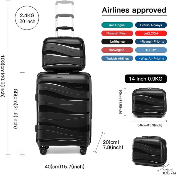 Kono Set de 4 Valises de Voyage (56/65/75cm) Rigide Valise Cabine | Valise Moyenne | Valise Grande Taille à roulettes et Serrure TSA & Portable Vanity Case