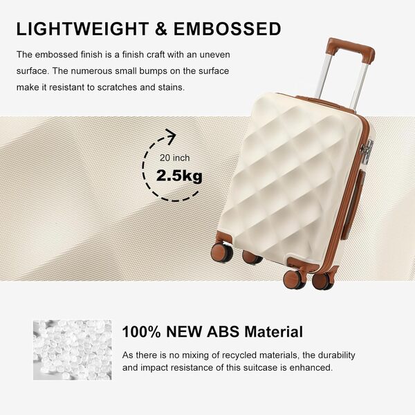 Sea choice Set de 5 Valises Rigide de Voyage de ABS Ensemble de Valises avec Trousse de Toilette Sac de Voyage Lot de 3 Bagages (55/65/76cm) avec Roues Pivotantes à 360° et Serrure TSA