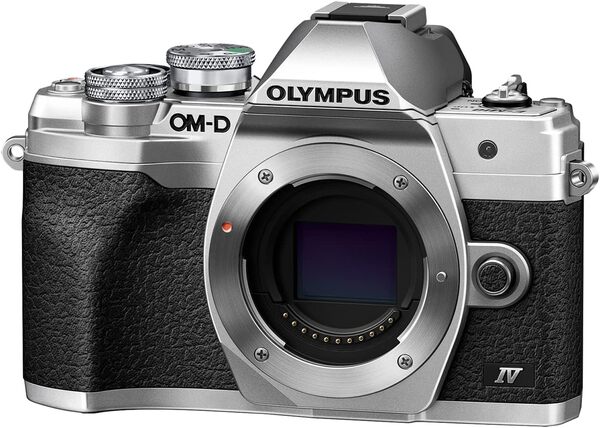 Appareil photo Micro Four Thirds Olympus OM-D E-M10 Mark IV, capteur 20 MP, stabilisateur d'image sur 5 axes, écran LCD pour selfies, viseur électronique, vidéo 4K, autofocus puissant, Wi-Fi, argent