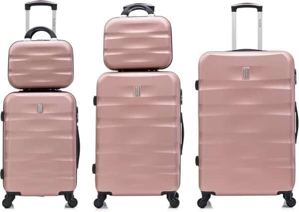 CELIMS - Set Valise 5 pièces - Valise Cabine Valise Moyenne Valise Grande avec 2X Vanity/Trousse de Toilette | Valise avec Vanity | Lot Valise | Rose Gold