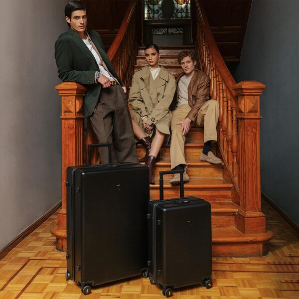 Valise de Voyage à roulettes Pivotantes, Valise Rigide Légère à 4 Roues, Spinner 100% PC Trolley Bagages, Texturée Micro-Diamant Serrure TSA Intégrée (Deux Pièces, 40L/105L, Noir)