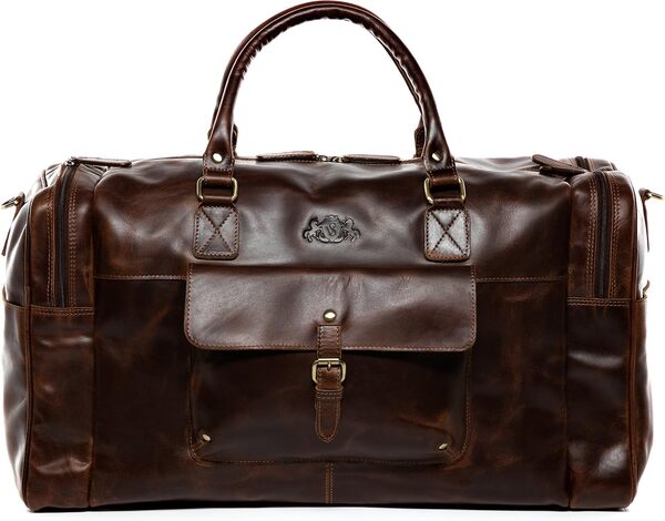 SID & VAIN Sac de Voyage avec Compartiment Chaussures Yale Cuir véritable | fourre-Tout Besace Week-End 53 cm Grand Homme Marron | Sac Sport Bagages Cabine à Main Fait à la Main