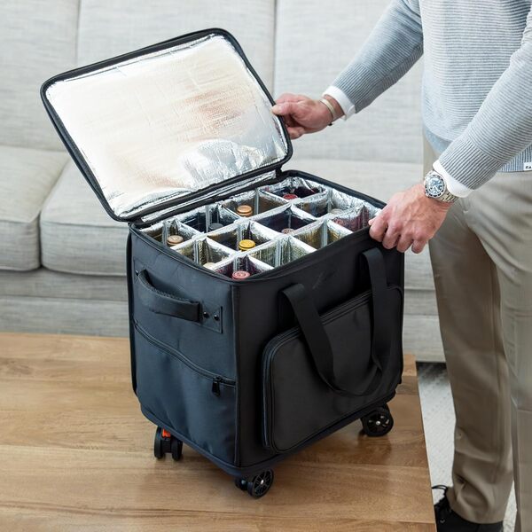 Sac Isotherme Bouteille Vin - Sac de Voyage pour 12 Bouteilles de Vin - Porte Bouteille Vin pour Professionnel et Amateur - Boite Isotherme 3 en 1, Valise Transport roulettes avec Séparateurs