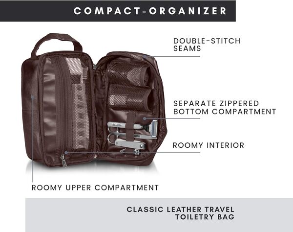 Bayfield Bags Kit Dopp en cuir pour homme – Trousse de toilette pour homme pour voyage – Trousse de toilette pour homme en cuir – Noir, marron, Medium
