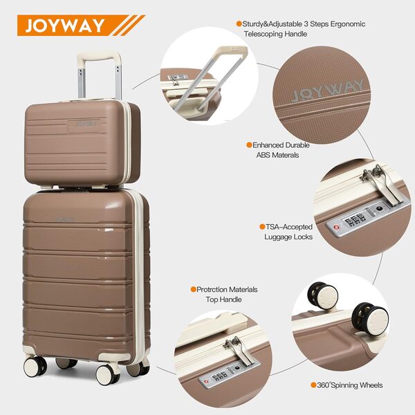 Joyway Set de Valises, 3 PCS Ensemble de Valise Trolley Voyage, Ultra-Légères Bagages de Cabine 20