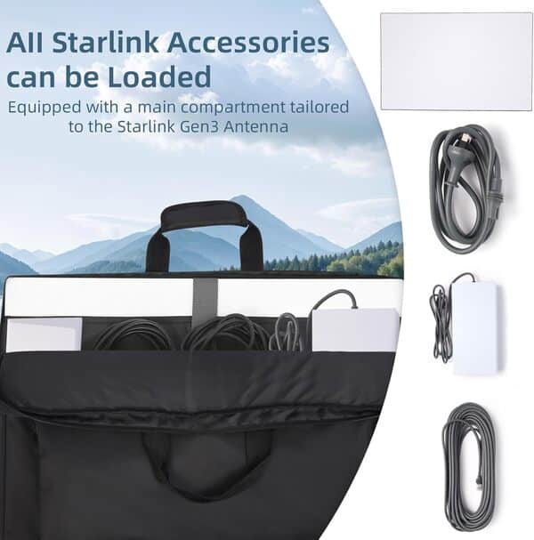 YYinno Starlink Gen 3 Sac de voyage en plein air, Starlink V3 Sac à main pour plat Starlink et tous les accessoires, facile à transporter pour le camping en plein air et les voyages en camping-car,