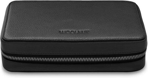 Woolnut Organisateur Tech en Cuir Pleine Fleur Noir - Rangement élégant pour Accessoires électroniques, câbles et Gadgets - Pochette de Voyage Premium avec Design Minimaliste et Protection optimale