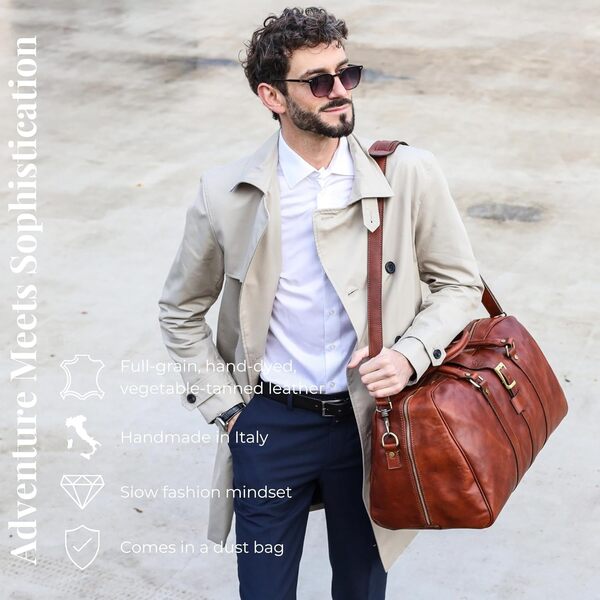 Sac de Voyage pour Homme et Femme en Cuir véritable - Idéal en Bagage Cabine - Time Resistance