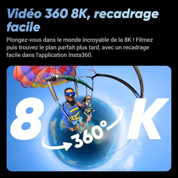 Insta360 X4 - Caméra d'action 360° 8K étanche, vidéo grand angle 4K, effet de perche à selfie invisible, protège-objectifs amovibles, 135 min d'autonomie, édition IA, stabilisation, pour sport, voyage