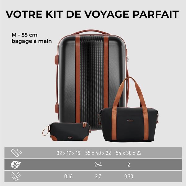 FERGÉ Bagage Cabine Rigide à 4 roulettes Milano | Bagage à Main Trolley | Valise Noir