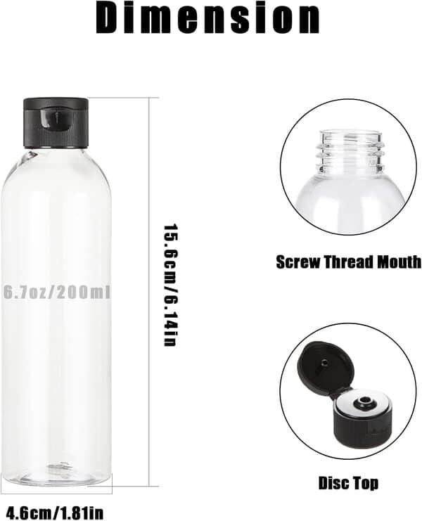 Lot de 38 bouteilles de voyage en plastique - Rechargeables - Avec bouchon à rabat noir - Pour voyage, shampooing, crème pour les mains, articles de toilette liquides - 200 ml