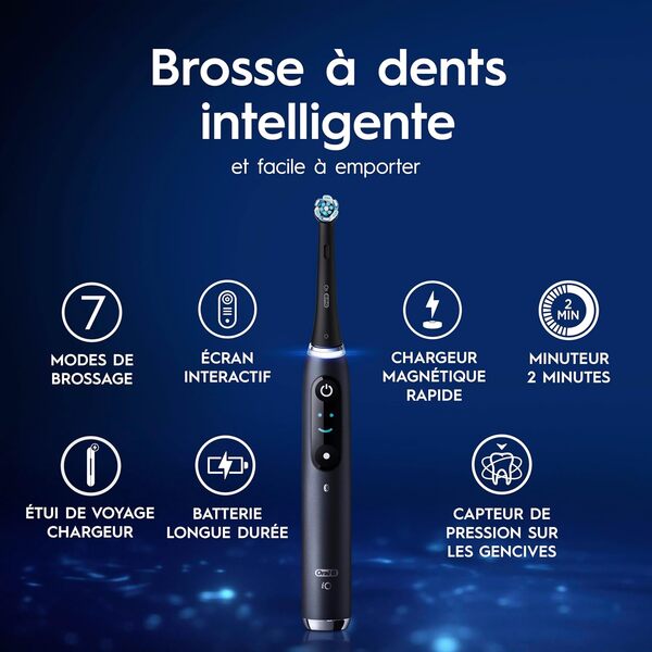 Oral-B iO 9 Brosse A Dents Electrique Noire Edition Speciale, 7 Modes De Brossage Avec Blancheur, Soin Des Gencives, 16 Zones De Nettoyage, 2 Brossettes De Rechange Oral B, Chargeur, Etui Voyage