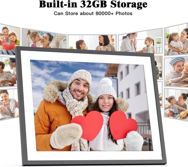 Cadre photo numérique double WiFi - 32 Go - Rotation automatique - Fonctions complètes - Stockage illimité dans le cloud - Partage de photos et de vidéos via l'application ou e-mail instantanément,
