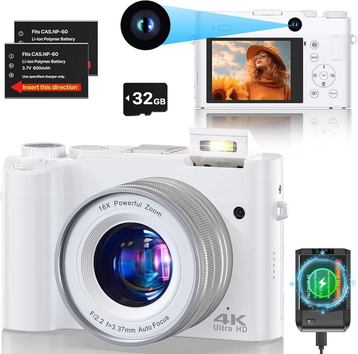 Test de l'appareil photo numérique 4K 64MP Vlogging avec zoom 16x