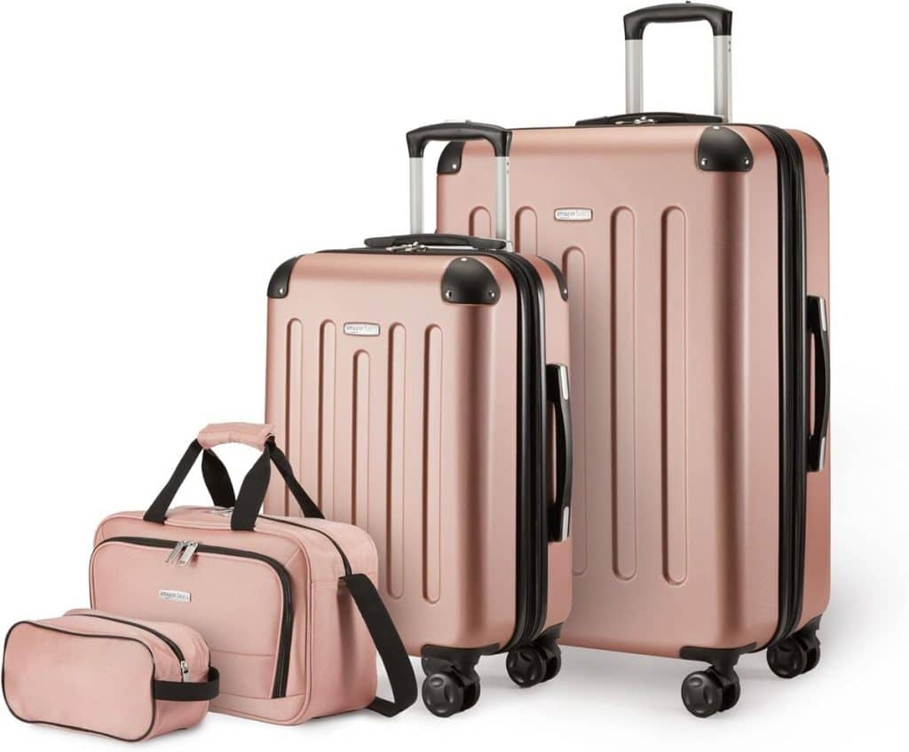 Test : ensembles de bagages rigides Amazon Basics, or rosé