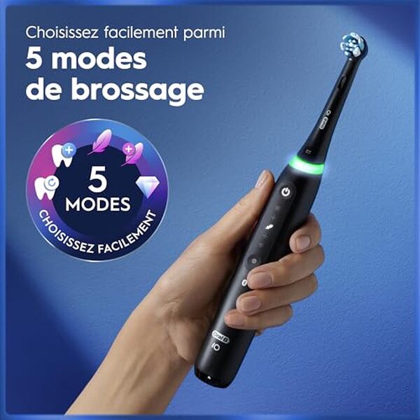 Découvrez notre avis complet sur la brosse à dents électrique iO 5 d'Oral-B, avec ses 5 modes innovants et son capteur de pression avancé pour un brossage optimal.